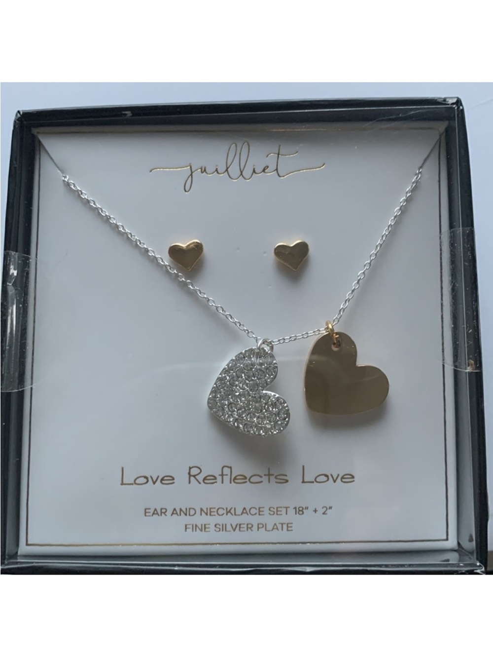 Juilliet "Love Reflects Love" Silver Plated Gold Tone Necklace and Earrings Set